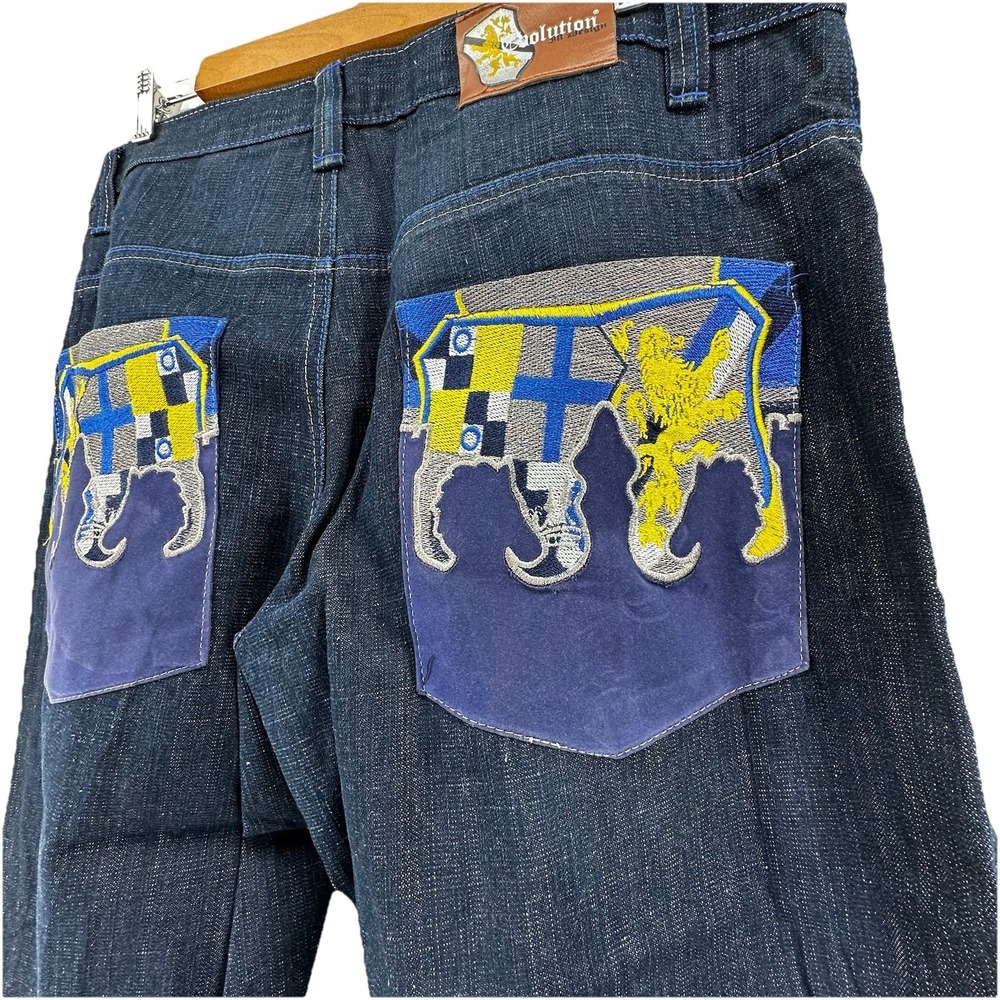 Vintage Evolution In Design Jeans Mens 36x32 Y2K Skater Embroidery Baggy Hip hop